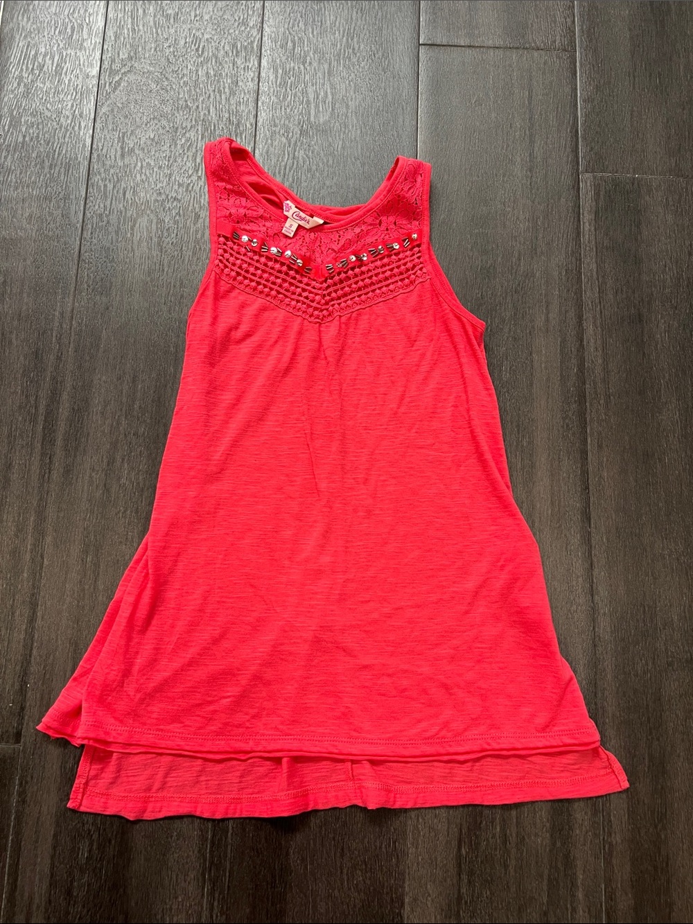 Coral Pink Sleeveless Dress with Beaded Yoke